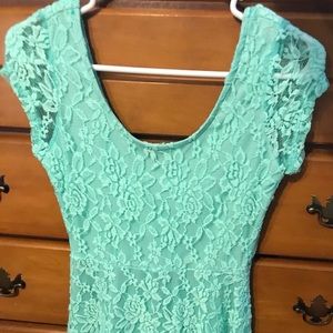 Mint Green Lace Scoop Neck Mini Dress